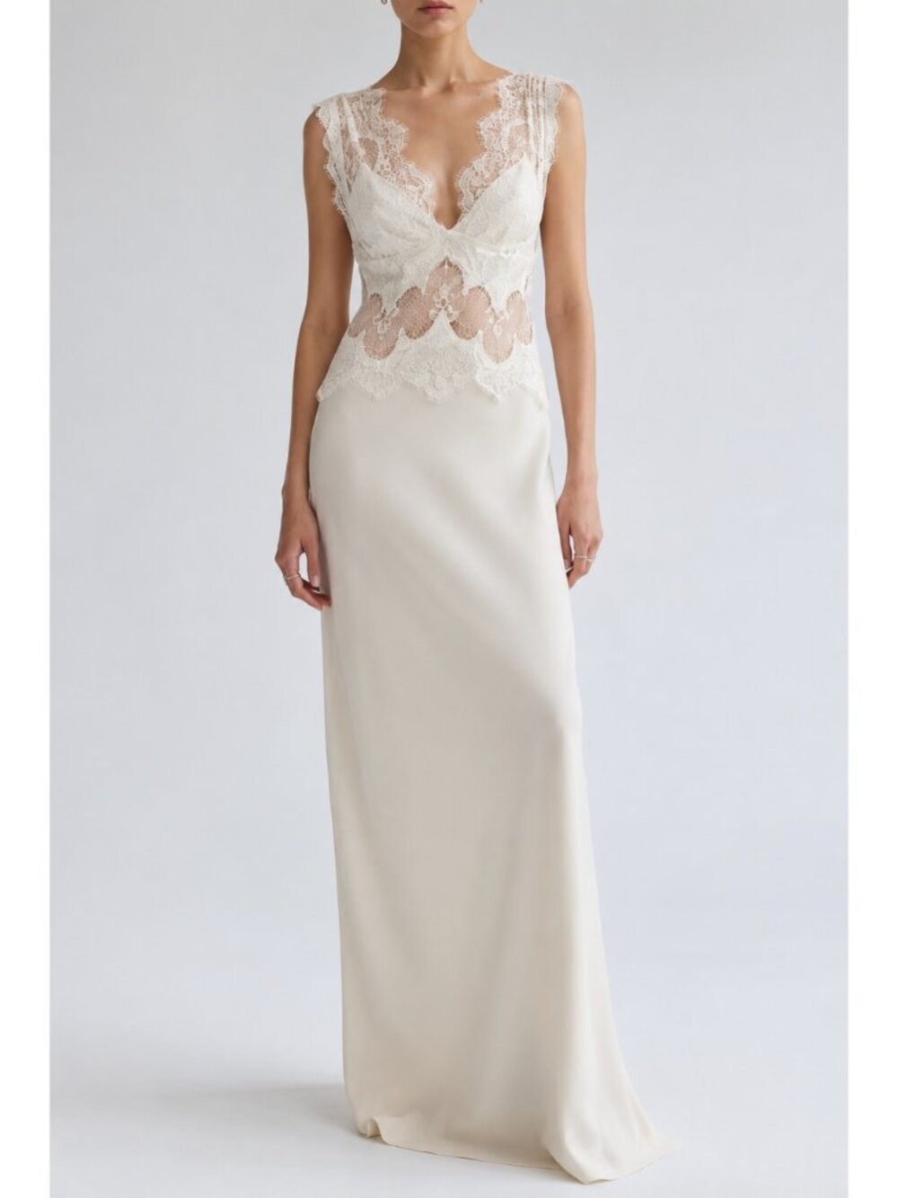 NWT Third Form Visions Lace Floor-Length Dress Buttercream Size 4